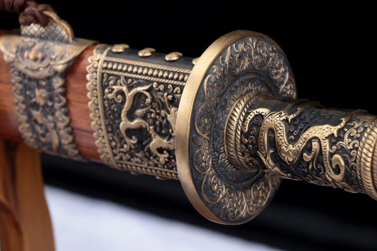 Kangxi sword,Damascus steel blade,Brass fittings,Rosewood scabbard - Chinese sword shop