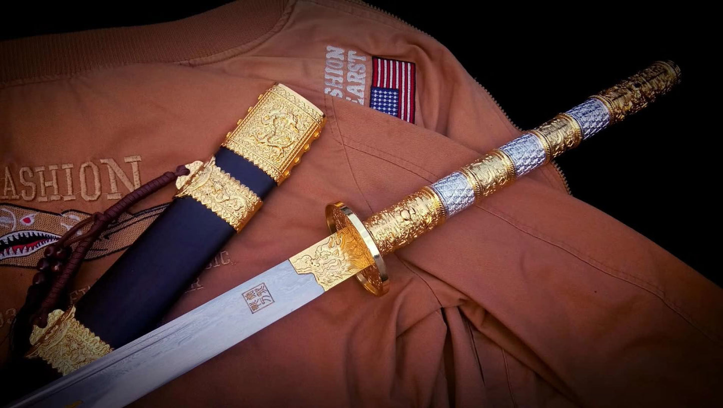 Kangxi baodao sword,Damascus steel blade,Alloy fittings - Chinese sword shop