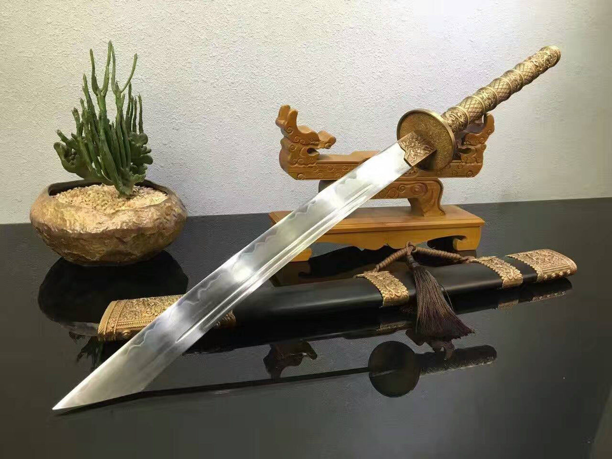 Kangxi sword/T10 high carbon steel/Brass carved fitted/Black scabbard - Chinese sword shop