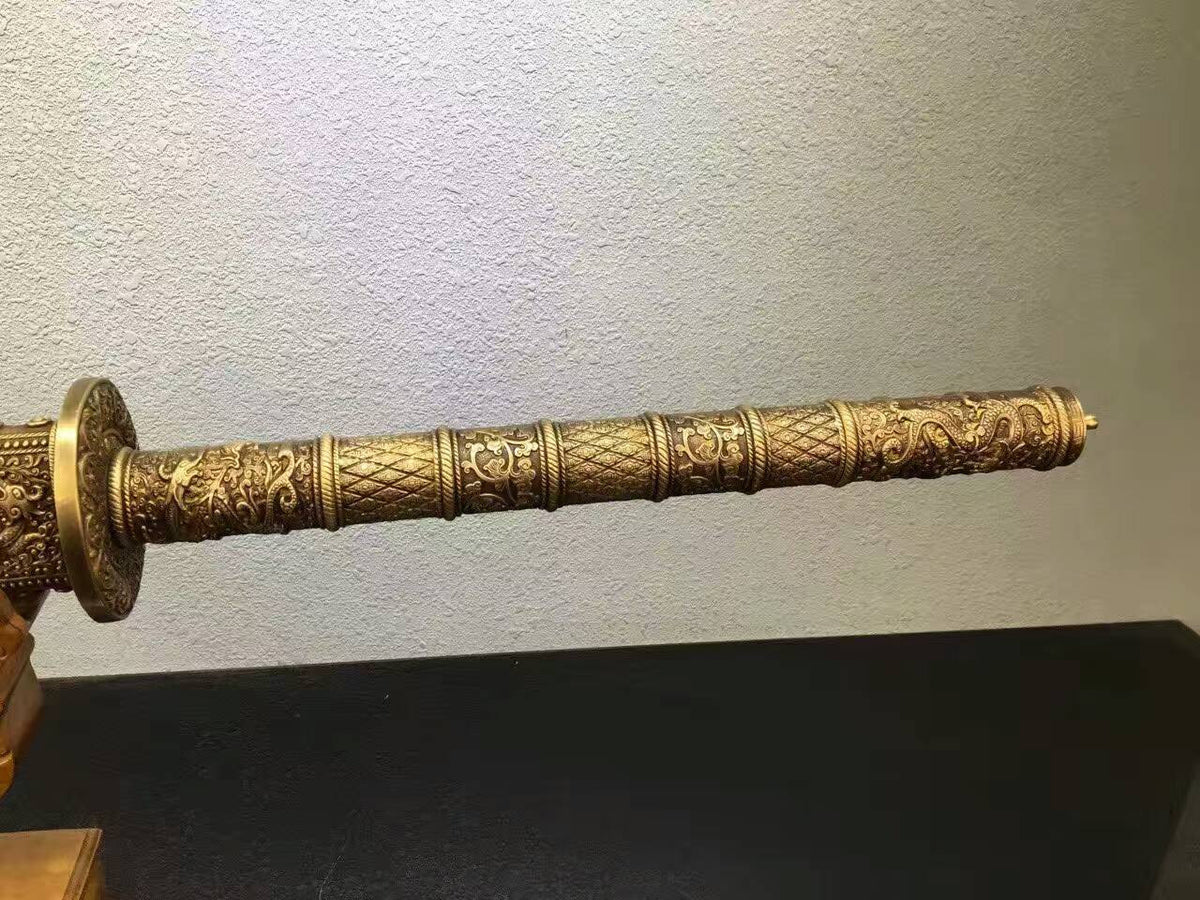 Kangxi sword/T10 high carbon steel/Brass carved fitted/Black scabbard - Chinese sword shop