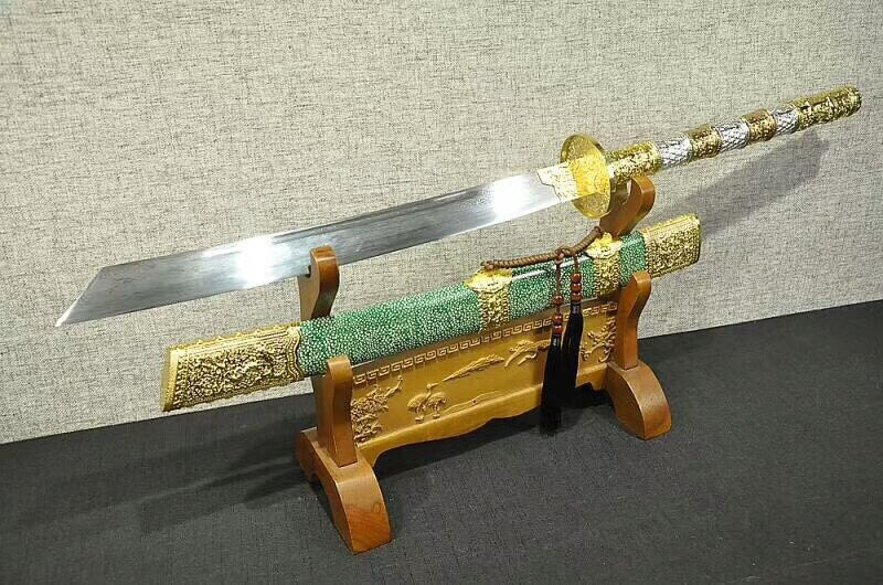 Kangxi collection sword,Damascus steel,Alloy fittings,Imitation skin scabbard - Chinese sword shop