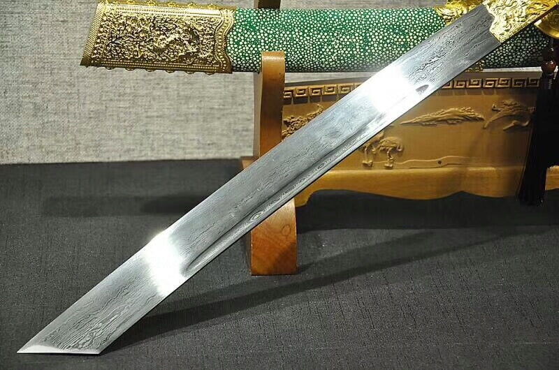 Kangxi collection sword,Damascus steel,Alloy fittings,Imitation skin scabbard - Chinese sword shop