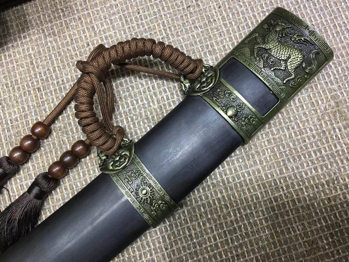 Kangxi dagger,High carbon steel,Black scabbard,Alloy,Length 27" - Chinese sword shop