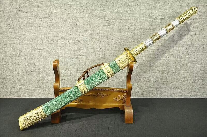 Kangxi collection sword,Damascus steel,Alloy fittings,Imitation skin scabbard - Chinese sword shop