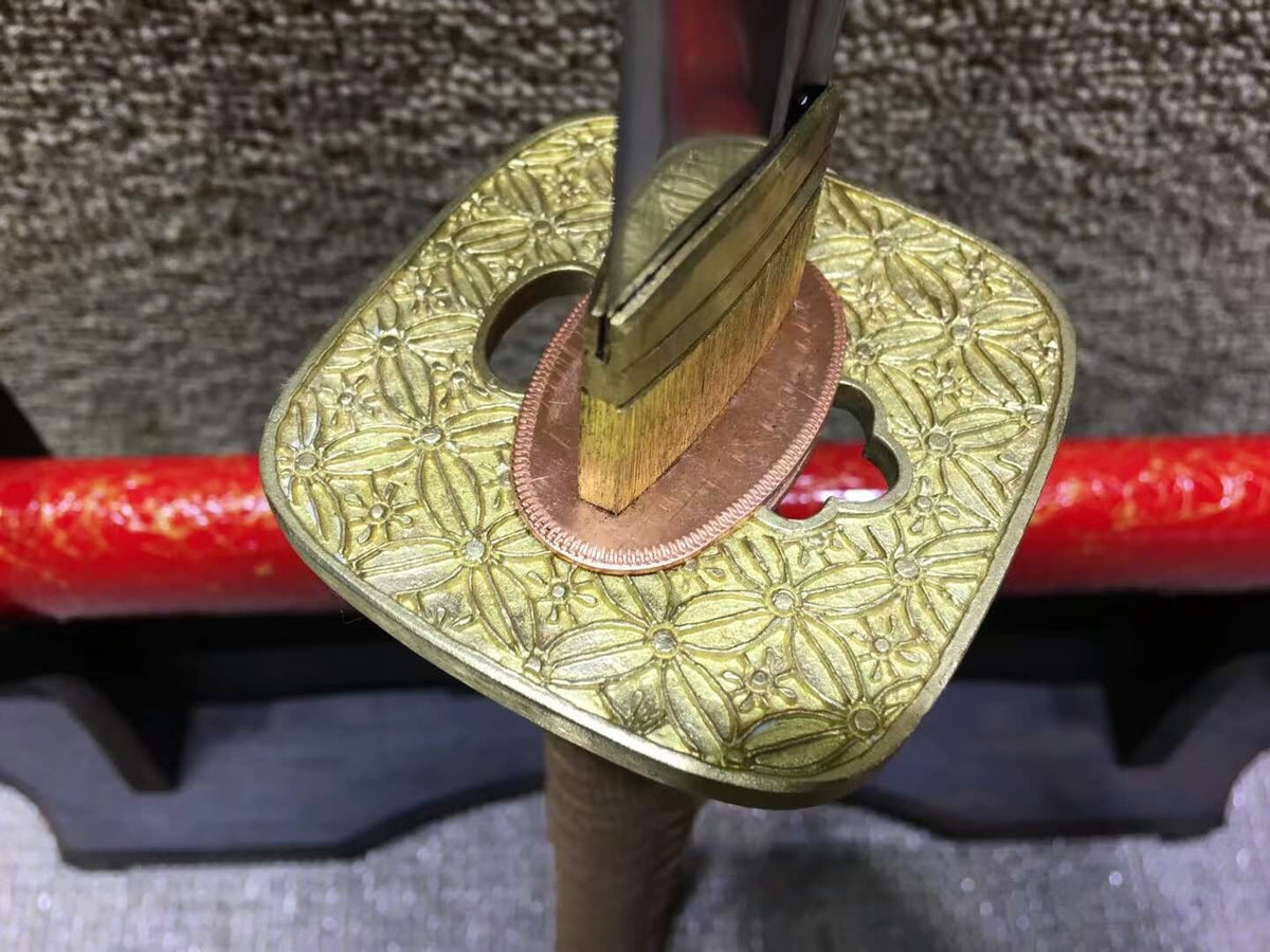 Ninja Sword(High-carbon steel burn blade,Red scabbard,Brass)Full tang - Chinese sword shop