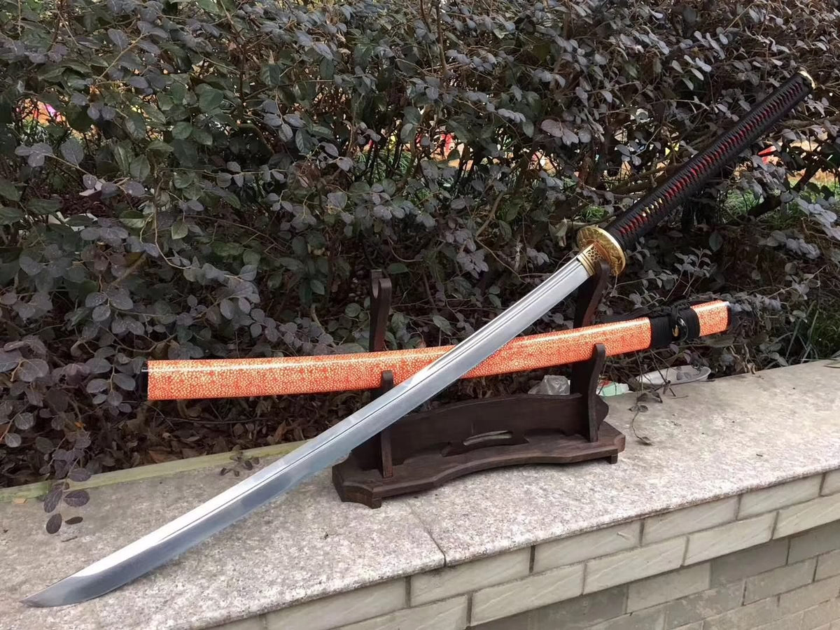 Tachi,Damascus steel,Red skin scabbard,Length 48" - Chinese sword shop