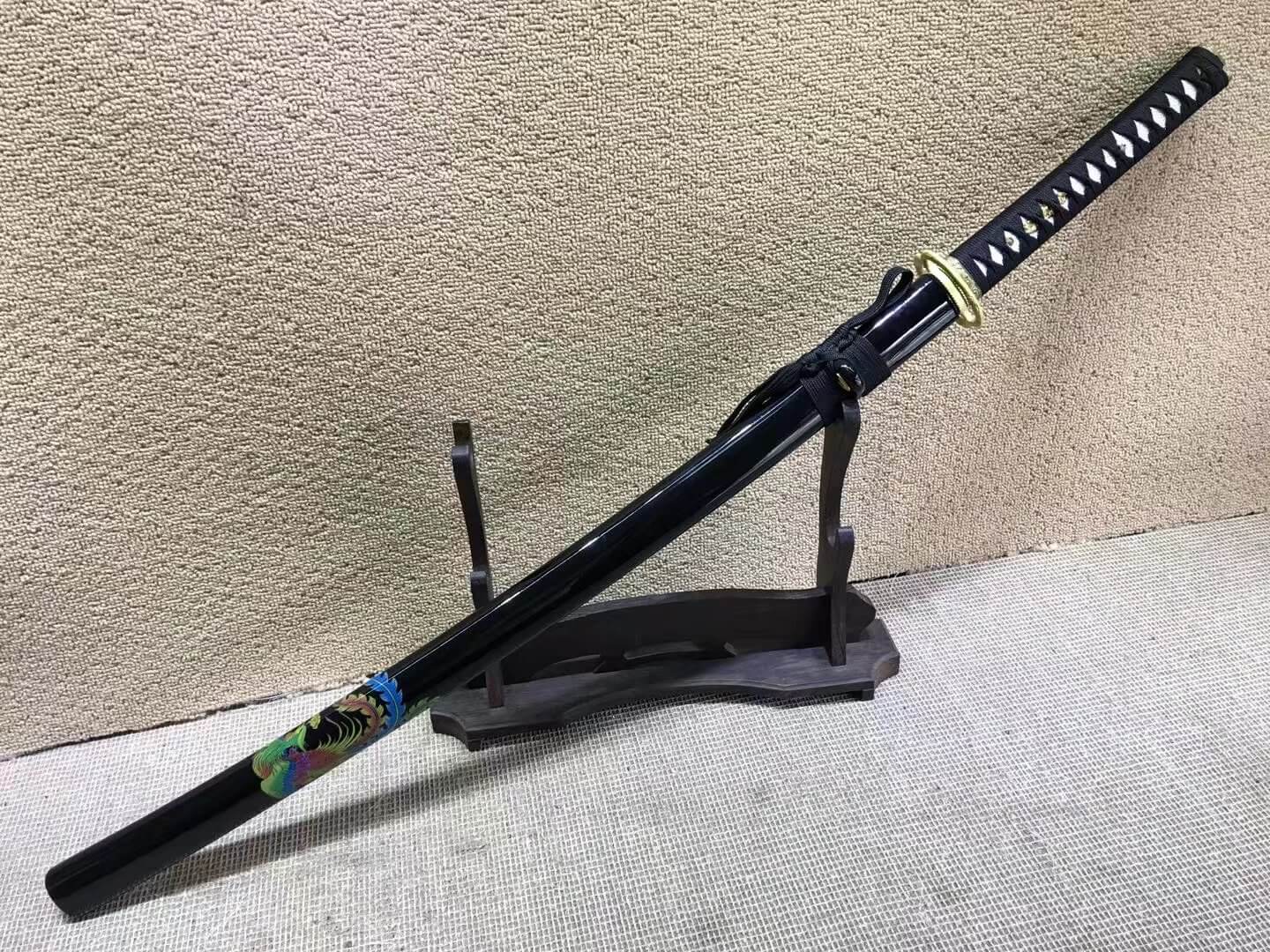 Katana,Miyamoto Musashi,Medium carbon steel,Black scabbard,Brass Tsuba - Chinese sword shop