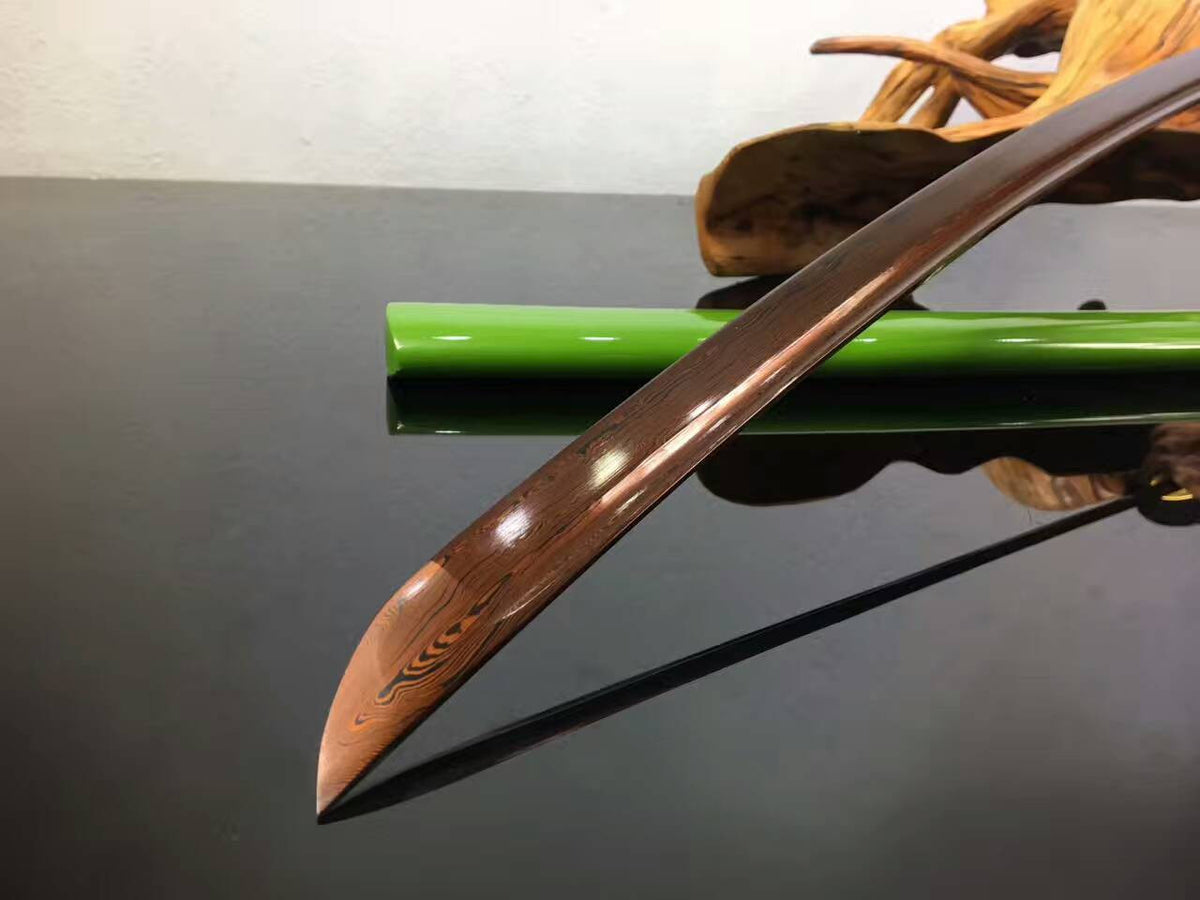 Samurai sword,katana,Folded steel Dark red blade,Green scabbard,Alloy fittings - Chinese sword shop