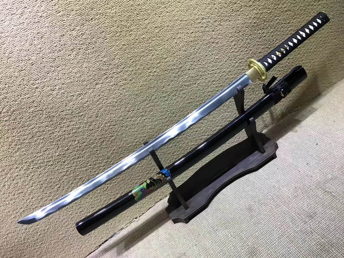 Katana,Miyamoto Musashi,Medium carbon steel,Black scabbard,Brass Tsuba - Chinese sword shop