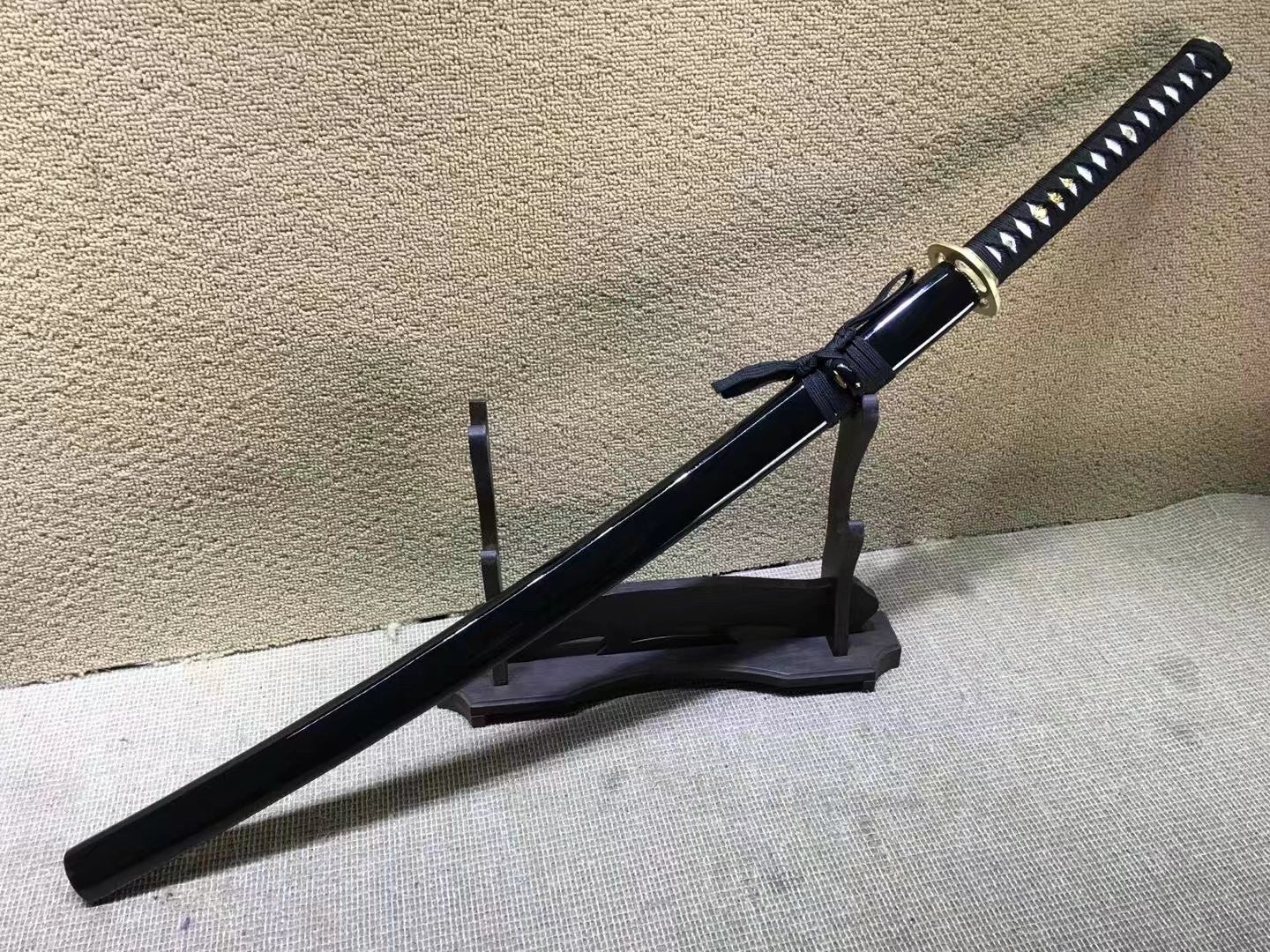 Katana(Copper fitted,Medium carbon steel,Black scabbard)Full tang,Length 40" - Chinese sword shop