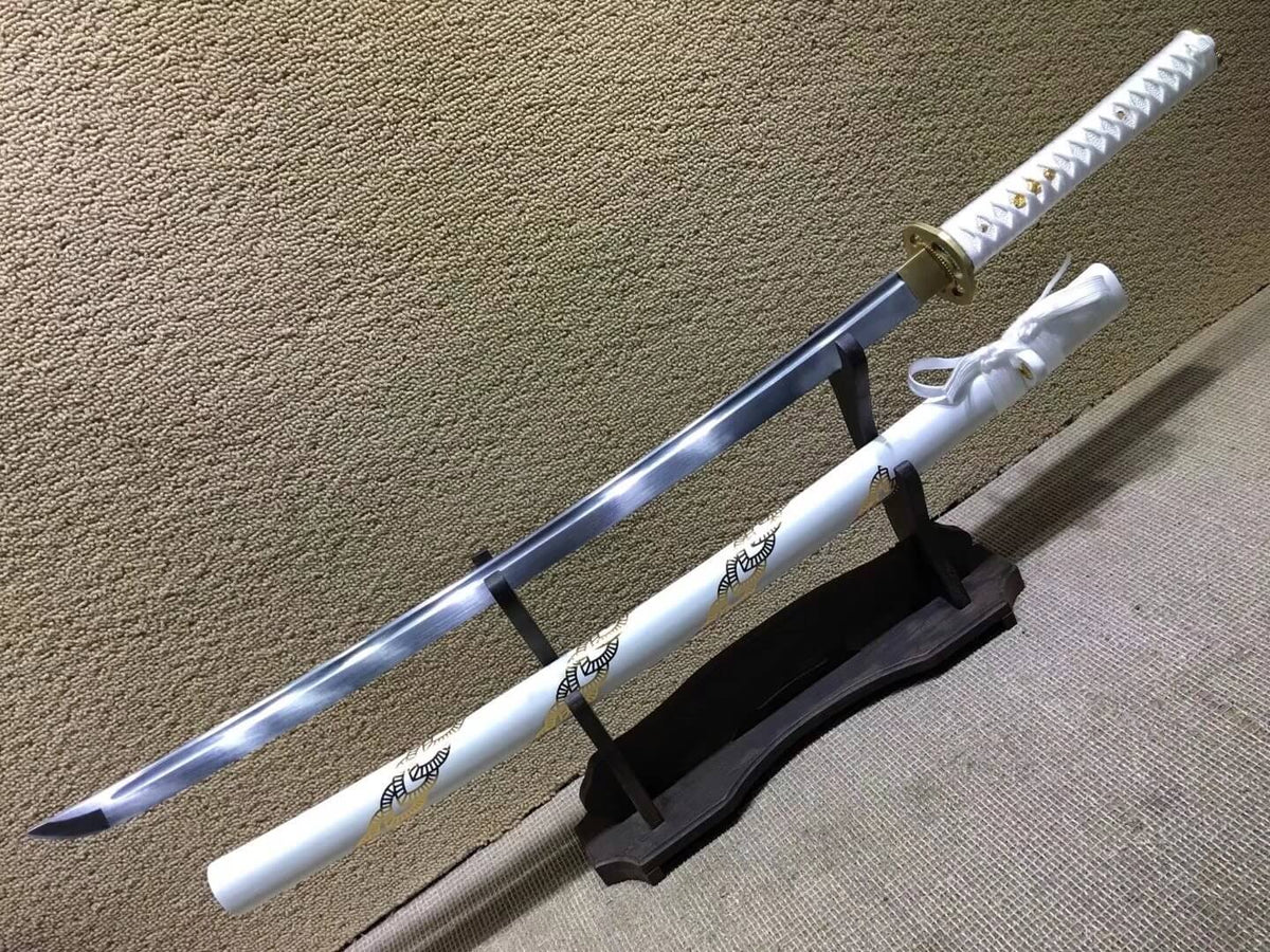 Katana,Medium carbon steel bade,White scabbard,Brass tosogu - Chinese sword shop