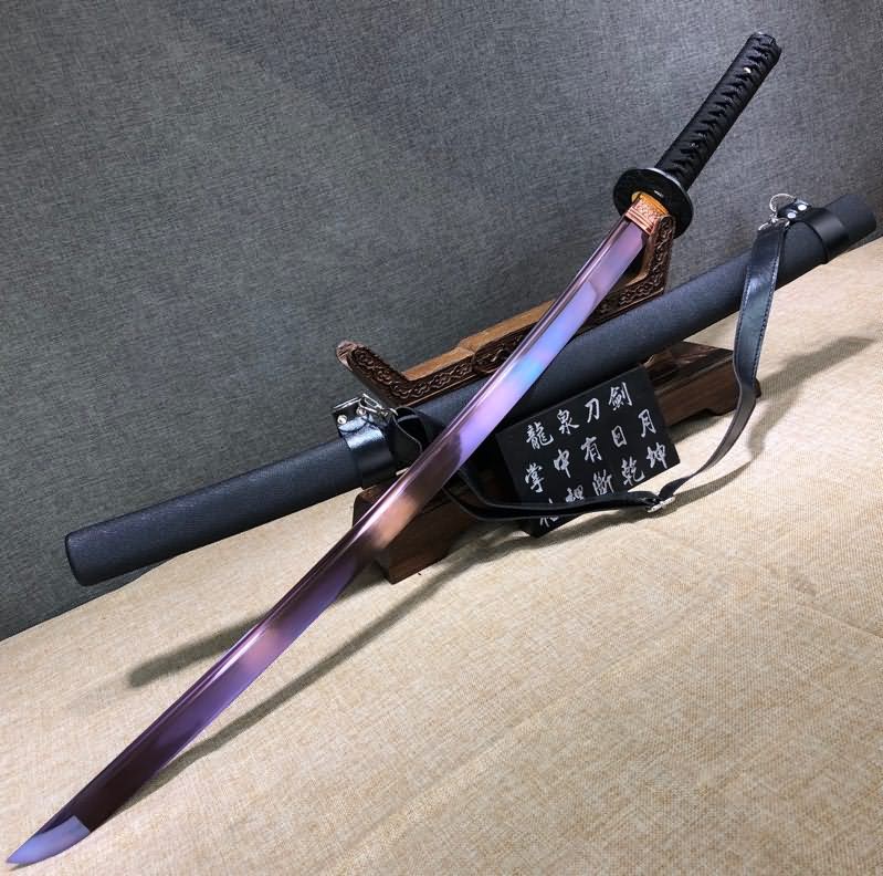 Purple Katana,High carbon steel blade,Leather scabbard,Full tang - Chinese sword shop