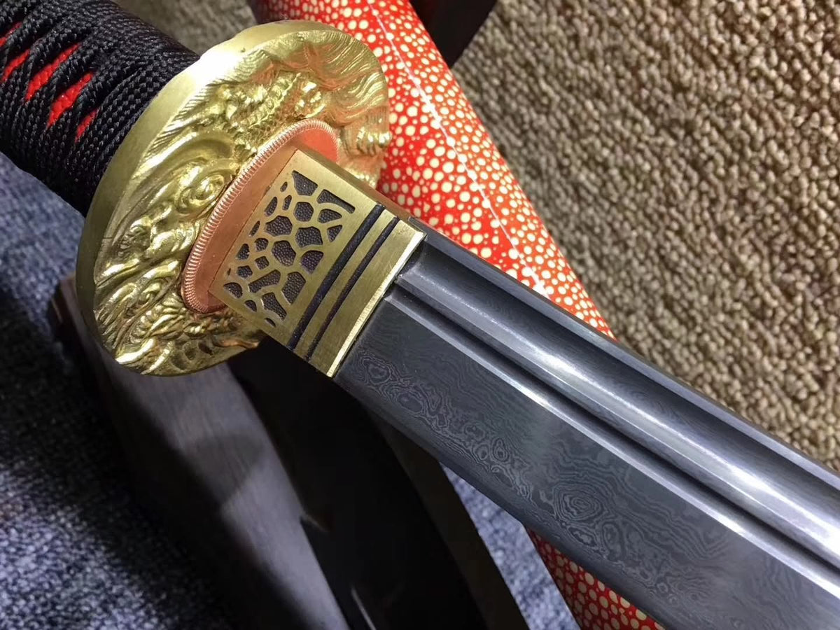 Tachi,Damascus steel,Red skin scabbard,Length 48" - Chinese sword shop
