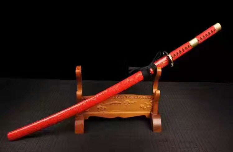 Samurai sword,High carbon steel burn blade,Red scabbard,Alloy tsuba,Full tang - Chinese sword shop