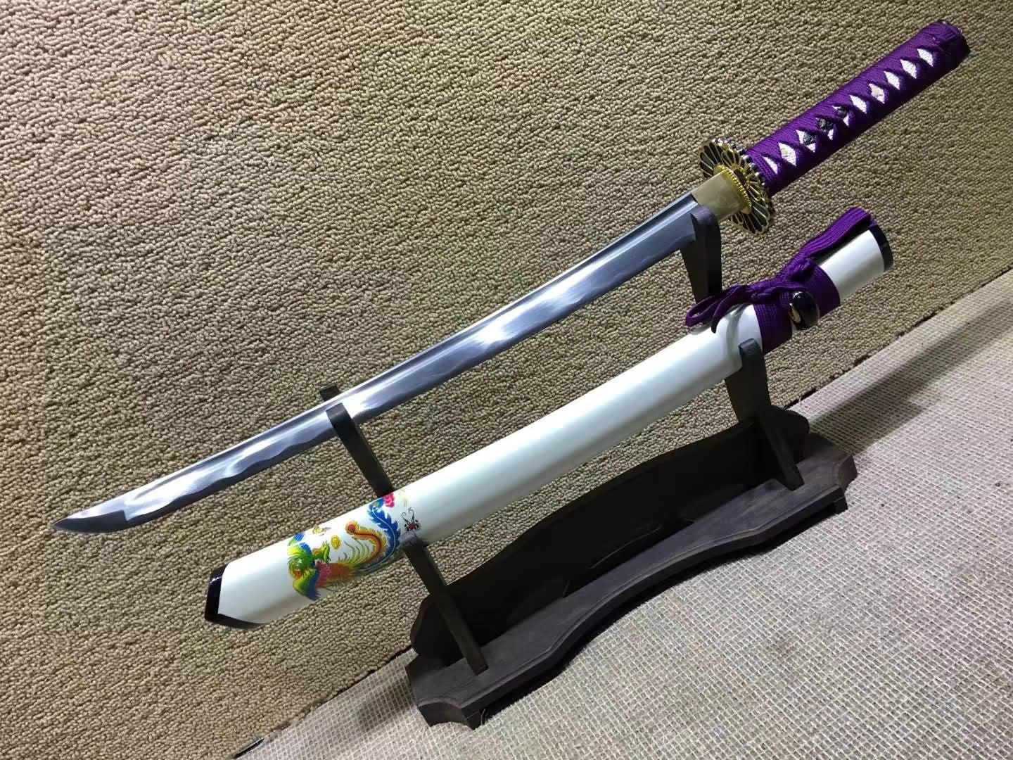 Katana,Medium carbon steel,White scabbard,Alloy fittings - Chinese sword shop