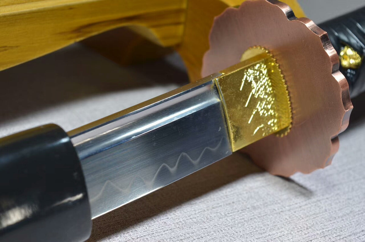 Katana(T10 high carbon steel burn blade,Black scabbard,Brass fitted)Full tang,Length 39" - Chinese sword shop