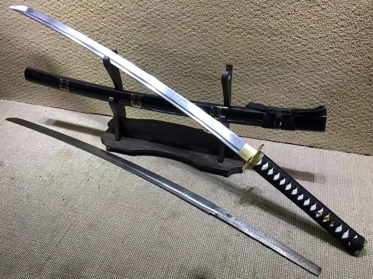 Samurai swords,Medium carbon steel bade,Black scabbard,Brass fitteds - Chinese sword shop