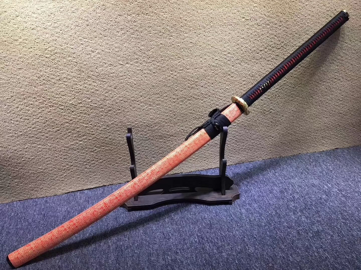 Tachi,Damascus steel,Red skin scabbard,Length 48" - Chinese sword shop