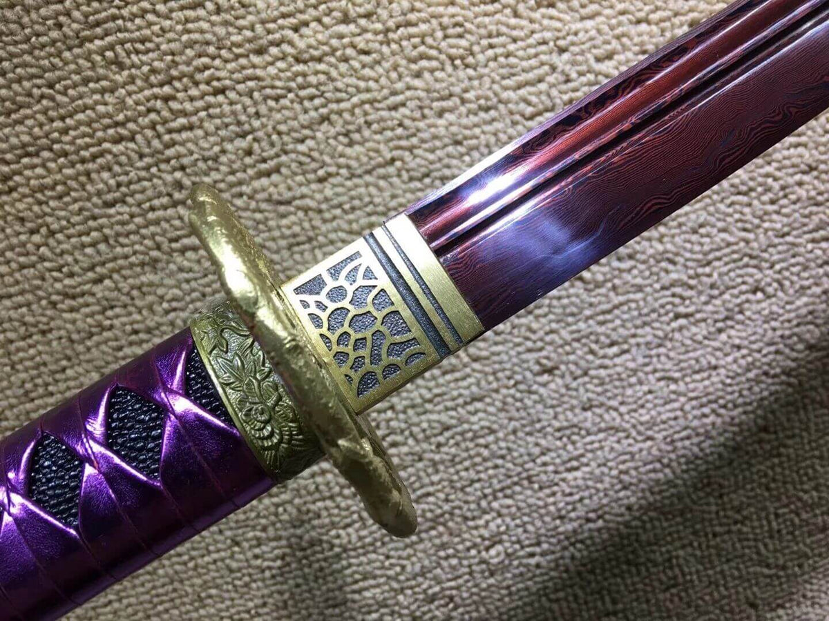 Niger Sabre,Damascus steel dark red blade,Solid wood scabbard,Brass fittings,Length 34" - Chinese sword shop
