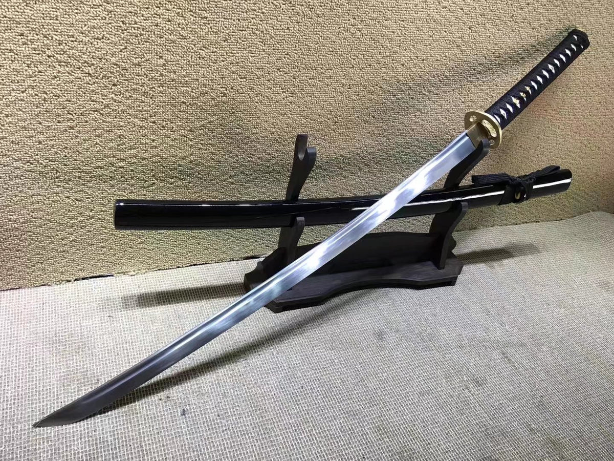 Katana(Copper fitted,Medium carbon steel,Black scabbard)Full tang,Length 40" - Chinese sword shop