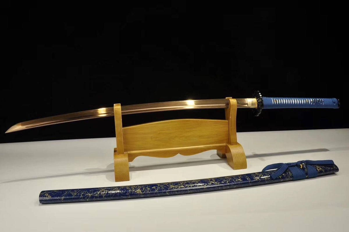 katana(Damascus steel gold blade,Wood scabbard,Alloy fittings)Full tang - Chinese sword shop