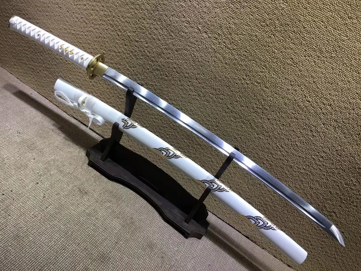 Katana,Medium carbon steel bade,White scabbard,Brass tosogu - Chinese sword shop