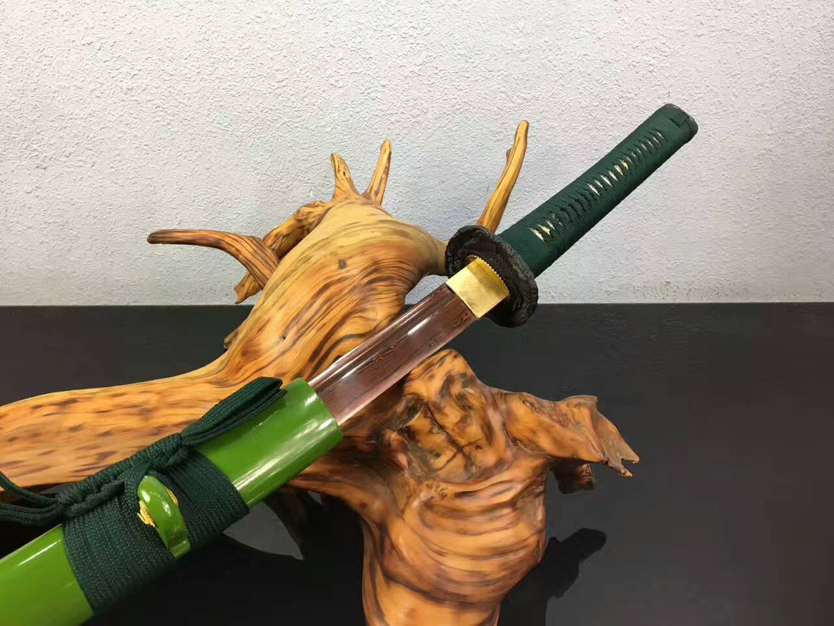 Samurai sword,katana,Folded steel Dark red blade,Green scabbard,Alloy fittings - Chinese sword shop