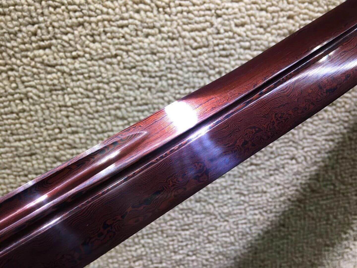 Niger Sabre,Damascus steel dark red blade,Solid wood scabbard,Brass fittings,Length 34" - Chinese sword shop