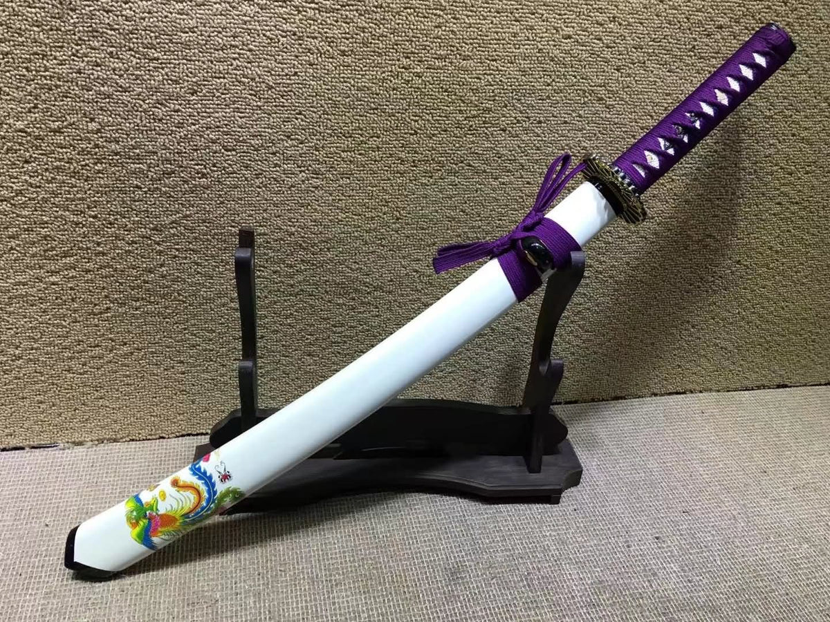 Katana,Medium carbon steel,White scabbard,Alloy fittings - Chinese sword shop