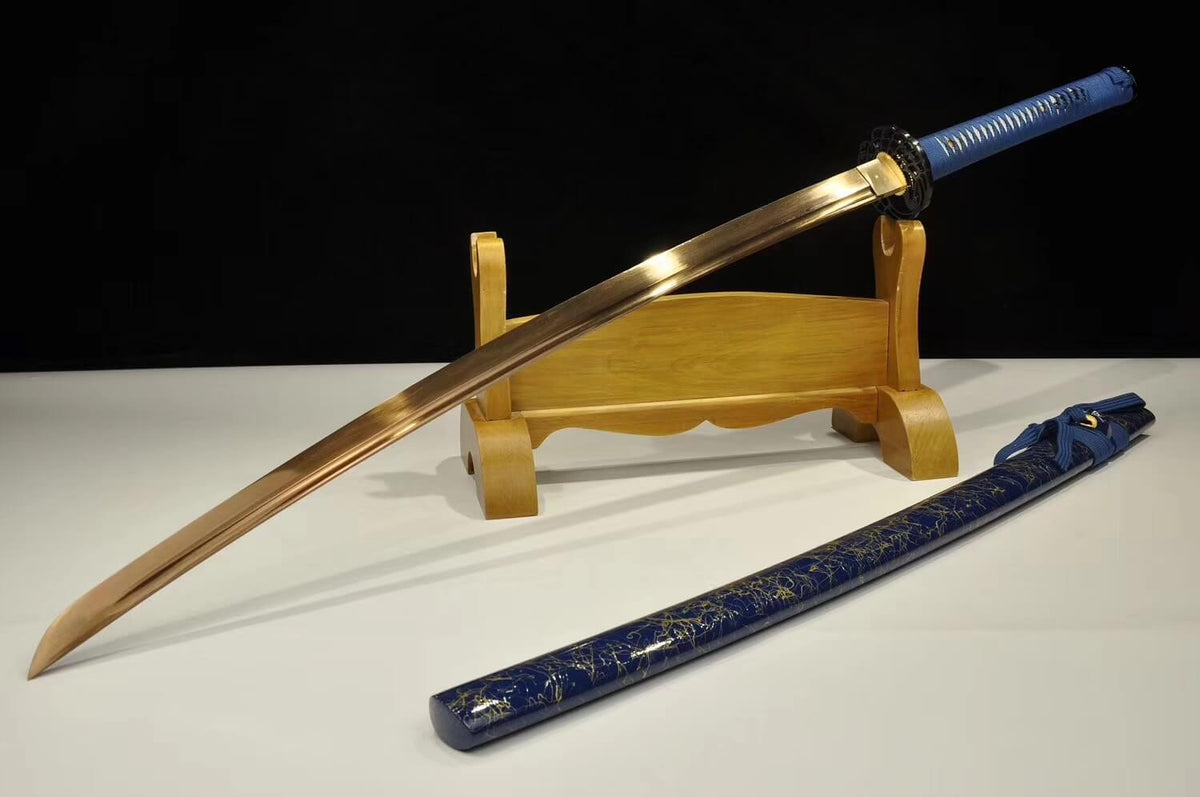 katana(Damascus steel gold blade,Wood scabbard,Alloy fittings)Full tang - Chinese sword shop