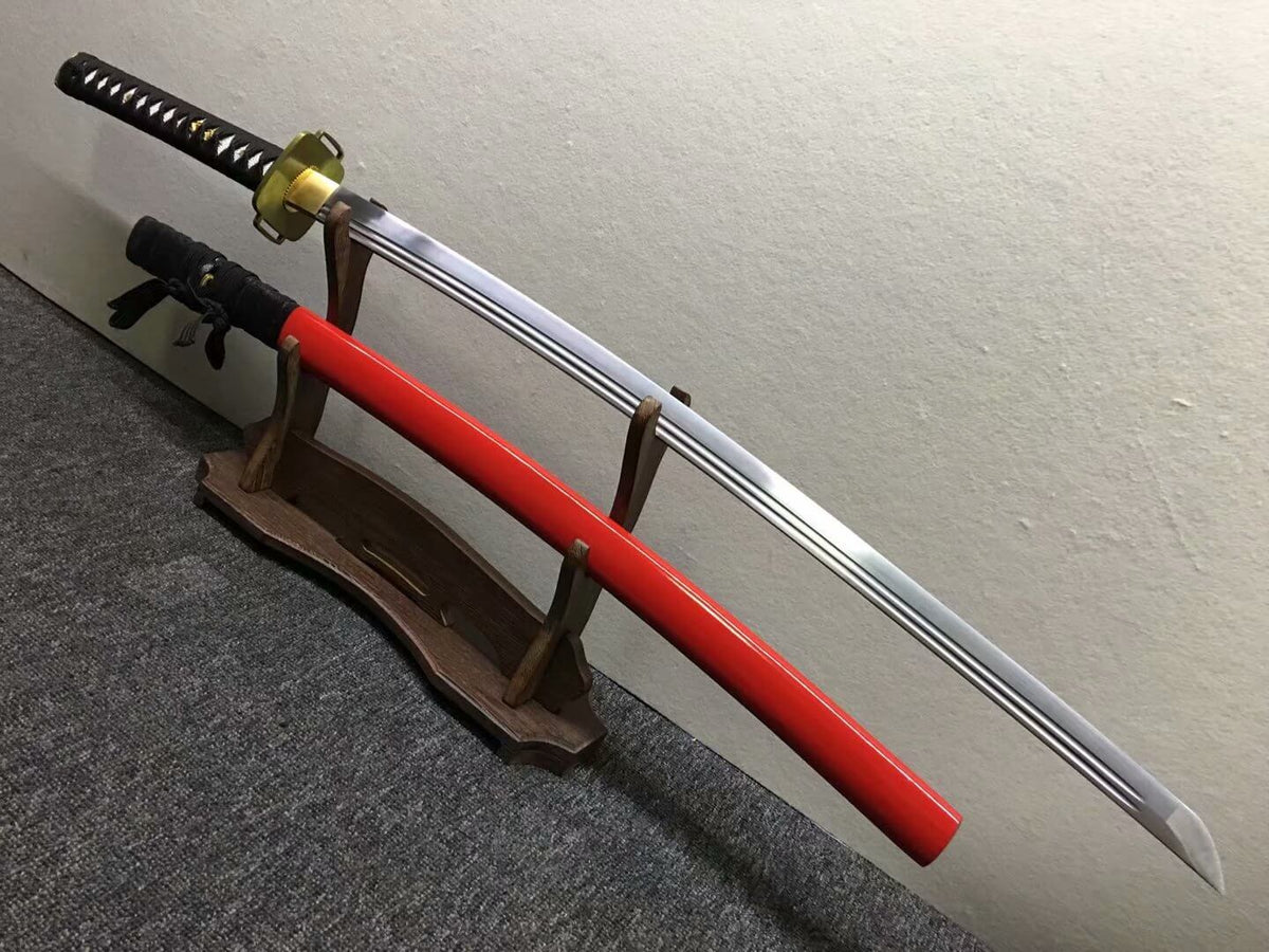 katana,High manganese steel blade,Red black scabbard,Alloy - Chinese sword shop