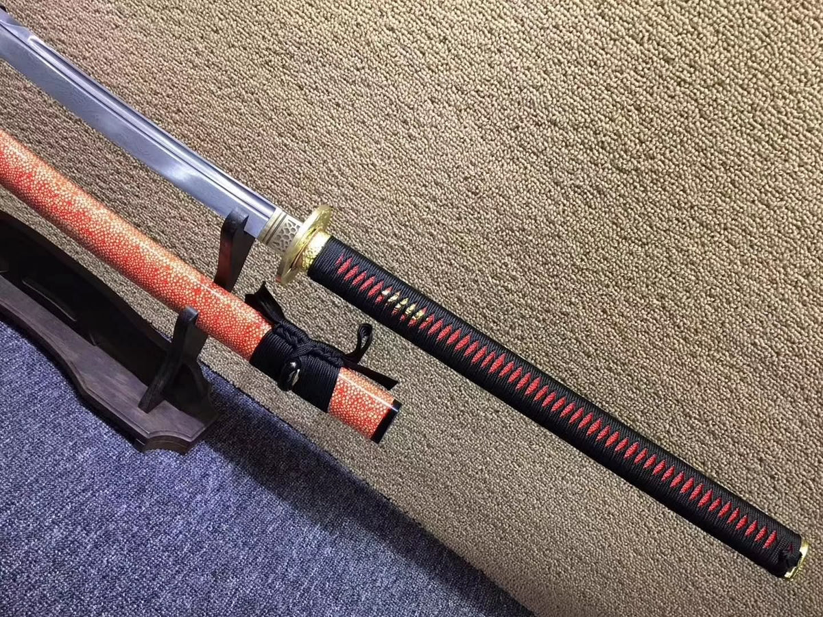 Tachi,Damascus steel,Red skin scabbard,Length 48" - Chinese sword shop