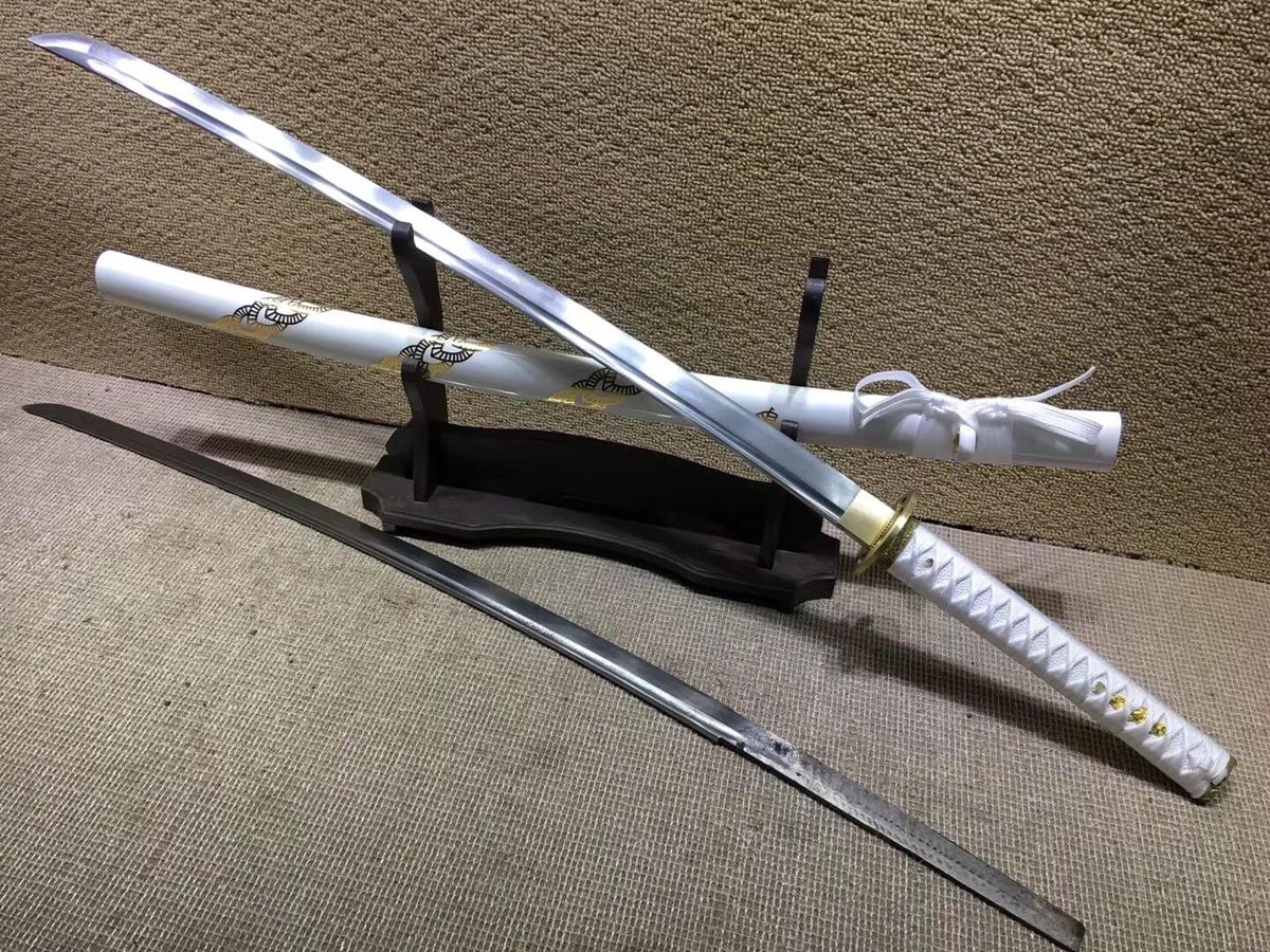 Katana,Medium carbon steel bade,White scabbard,Brass tosogu - Chinese sword shop