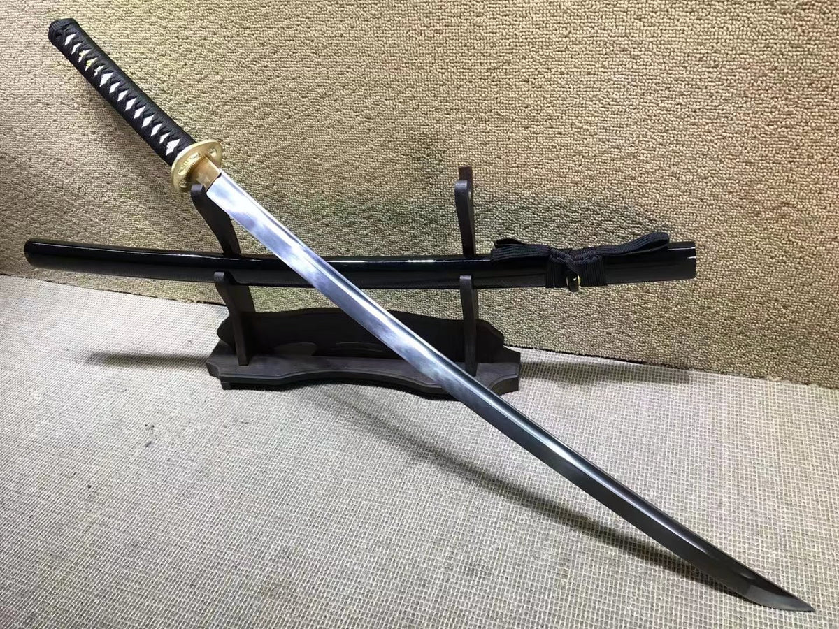 Katana(Copper fitted,Medium carbon steel,Black scabbard)Full tang,Length 40" - Chinese sword shop