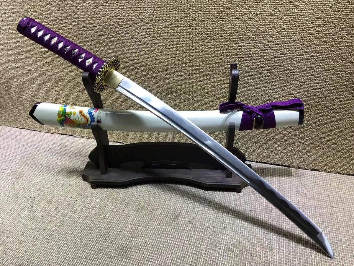 Katana,Medium carbon steel,White scabbard,Alloy fittings - Chinese sword shop