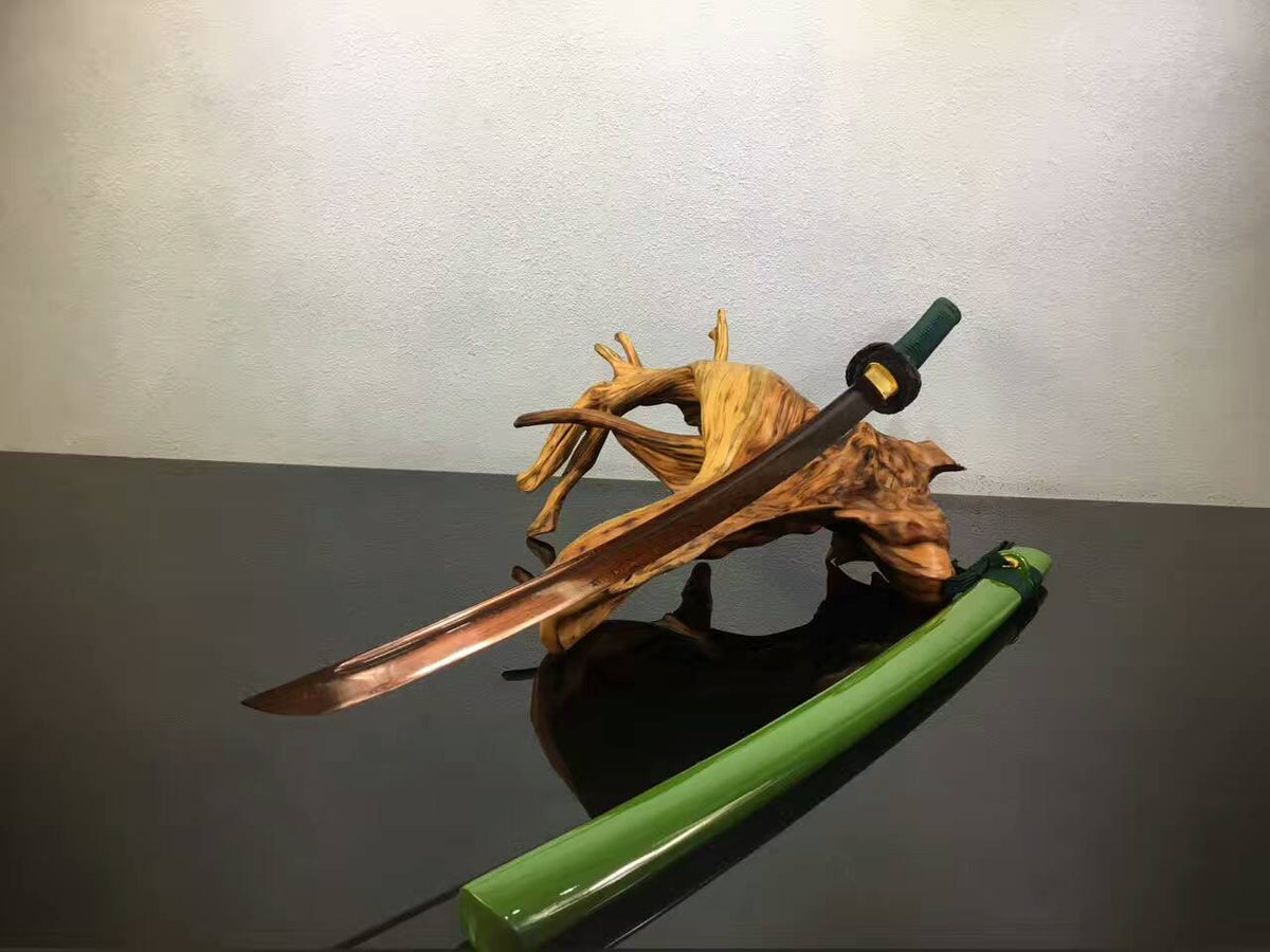 Samurai sword,katana,Folded steel Dark red blade,Green scabbard,Alloy fittings - Chinese sword shop
