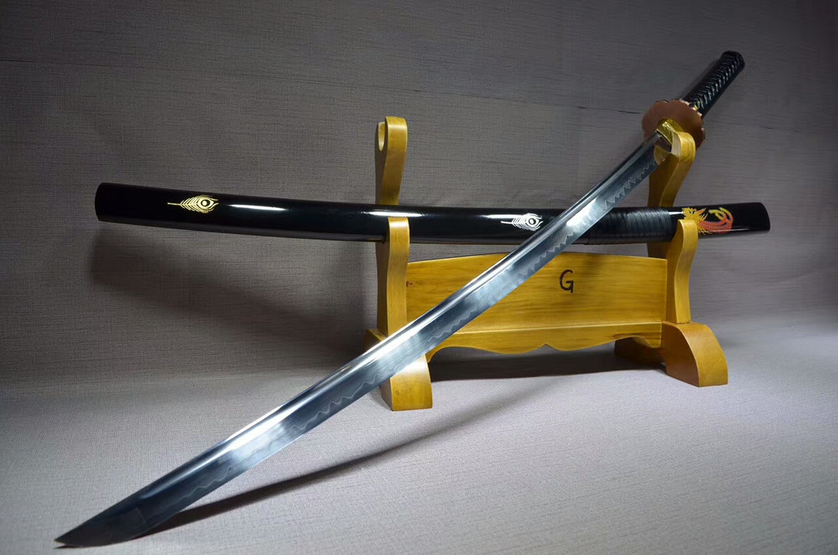 Katana(T10 high carbon steel burn blade,Black scabbard,Brass fitted)Full tang,Length 39" - Chinese sword shop