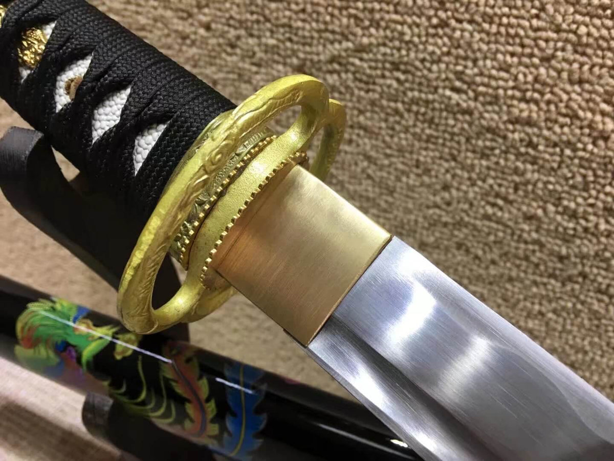Katana,Miyamoto Musashi,Medium carbon steel,Black scabbard,Brass Tsuba - Chinese sword shop