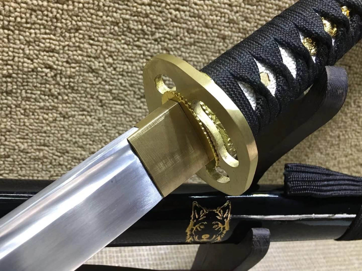 Samurai swords,Medium carbon steel bade,Black scabbard,Brass fitteds - Chinese sword shop
