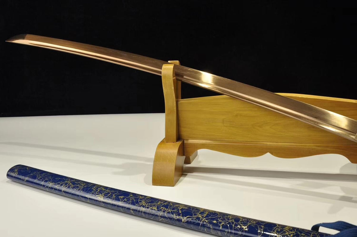 katana(Damascus steel gold blade,Wood scabbard,Alloy fittings)Full tang - Chinese sword shop