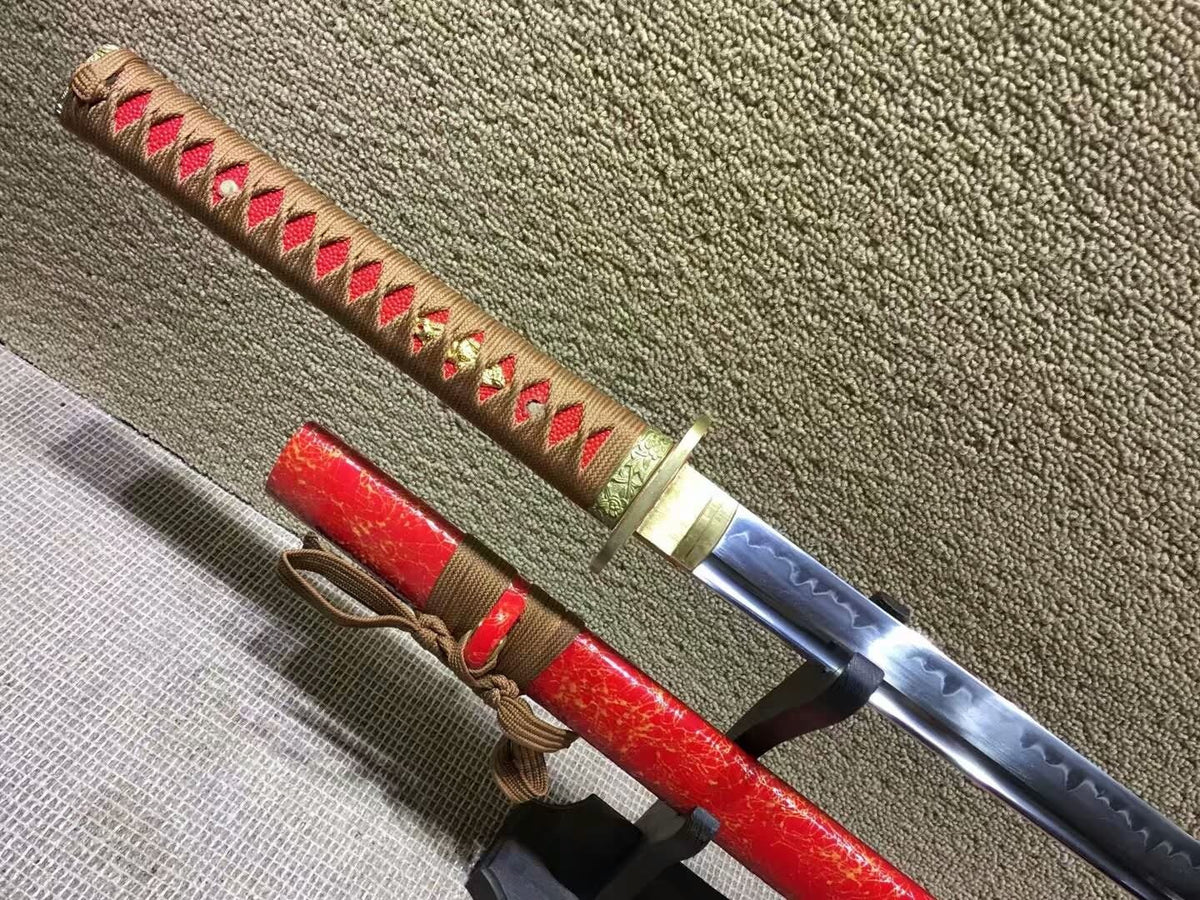 Ninja Sword(High-carbon steel burn blade,Red scabbard,Brass)Full tang - Chinese sword shop