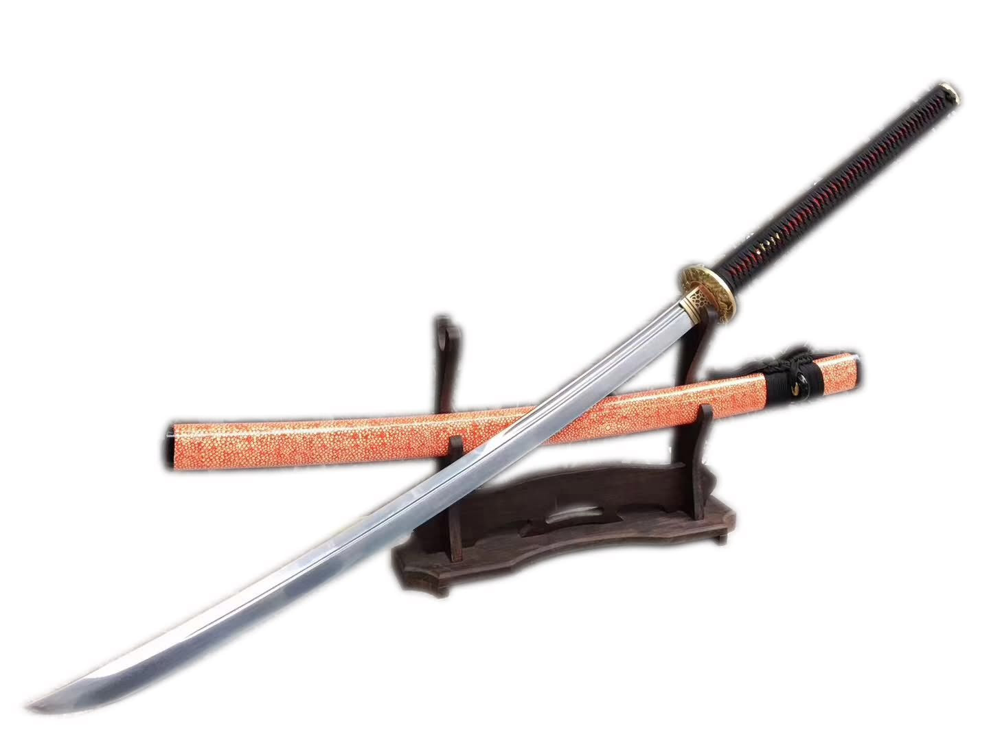 Tachi,Damascus steel,Red skin scabbard,Length 48" - Chinese sword shop