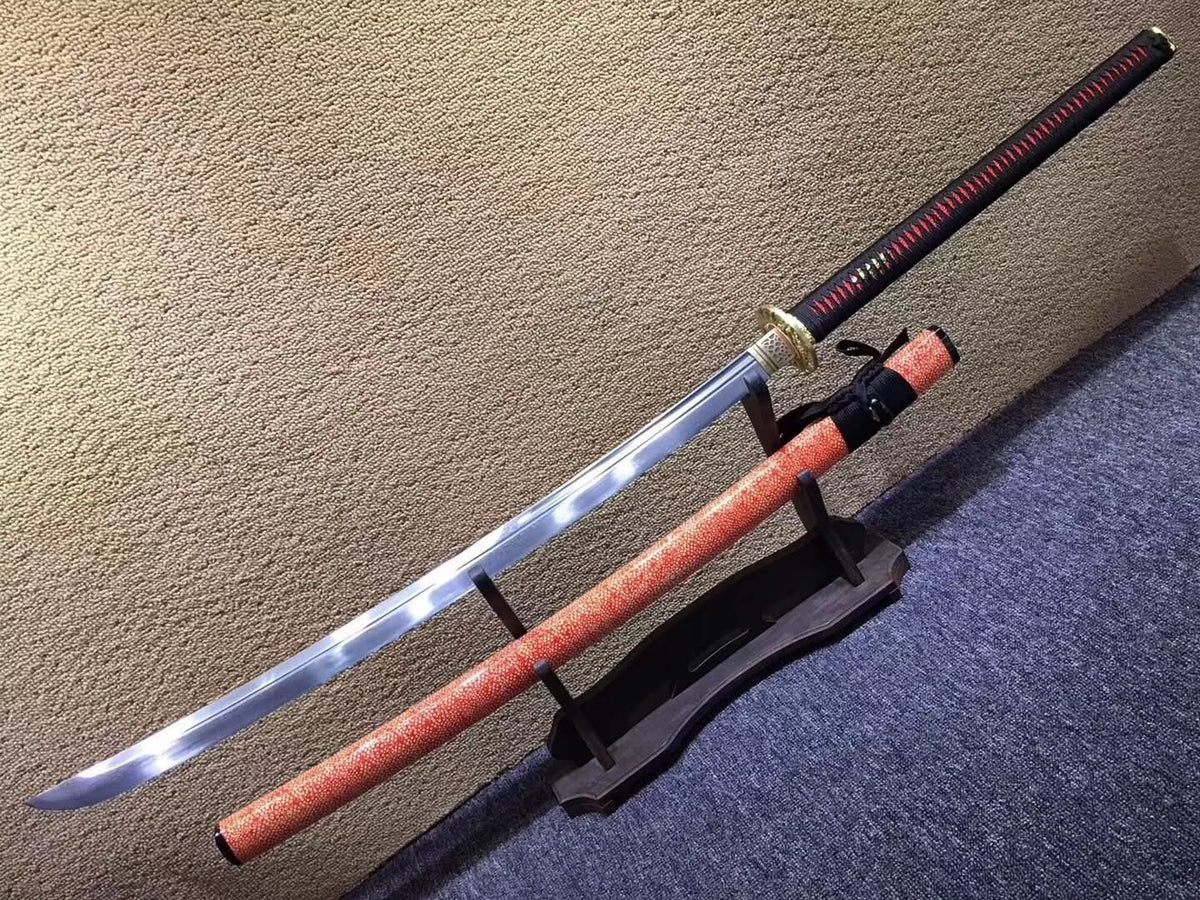 Tachi,Damascus steel,Red skin scabbard,Length 48" - Chinese sword shop