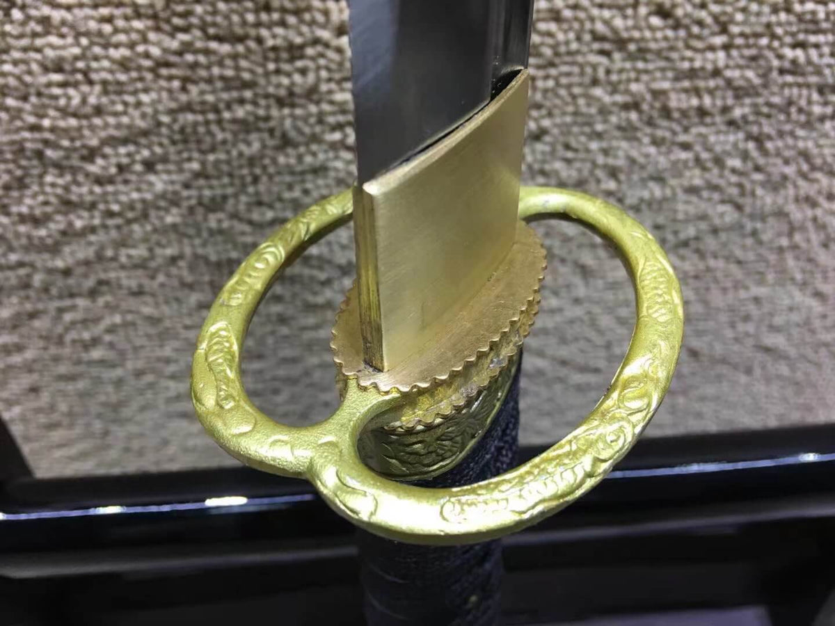 Katana,Miyamoto Musashi,Medium carbon steel,Black scabbard,Brass Tsuba - Chinese sword shop