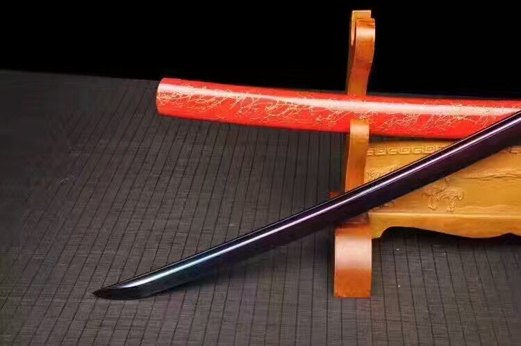 Samurai sword,High carbon steel burn blade,Red scabbard,Alloy tsuba,Full tang - Chinese sword shop