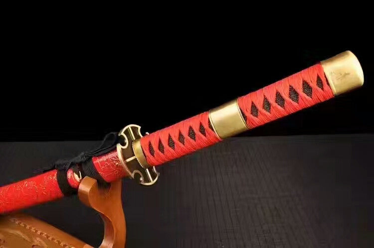 Samurai sword,High carbon steel burn blade,Red scabbard,Alloy tsuba,Full tang - Chinese sword shop