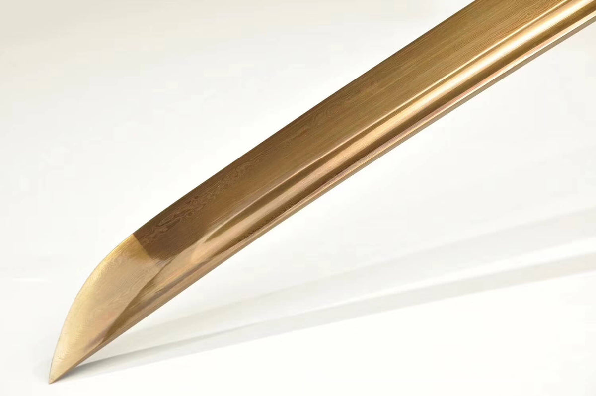 katana(Damascus steel gold blade,Wood scabbard,Alloy fittings)Full tang - Chinese sword shop