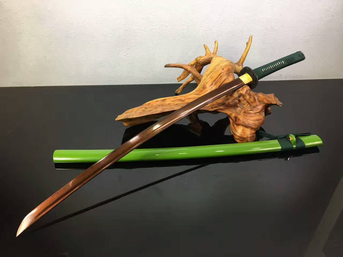 Samurai sword,katana,Folded steel Dark red blade,Green scabbard,Alloy fittings - Chinese sword shop
