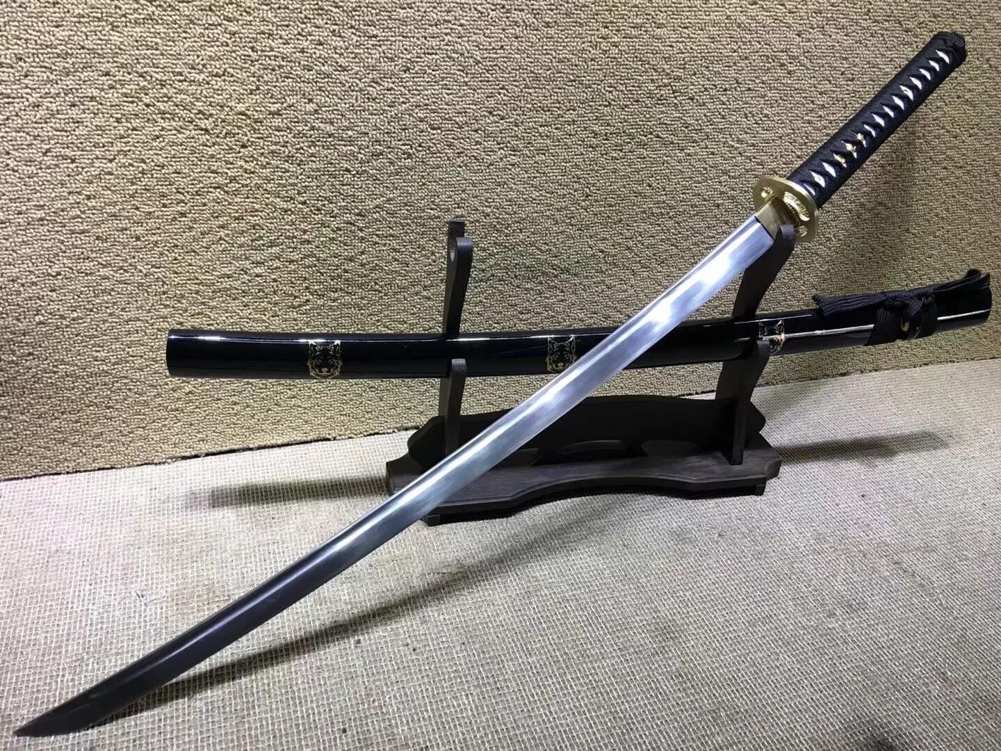 Samurai swords,Medium carbon steel bade,Black scabbard,Brass fitteds - Chinese sword shop
