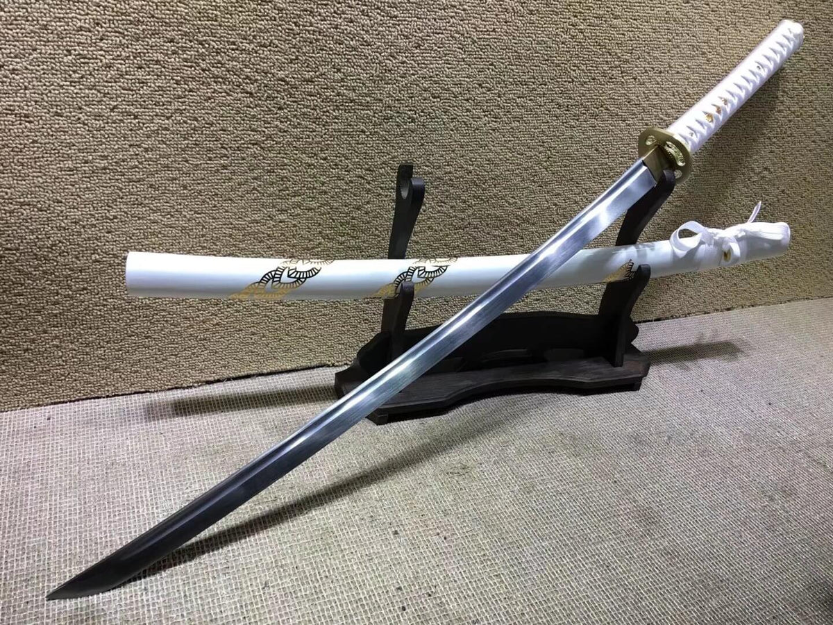 Katana,Medium carbon steel bade,White scabbard,Brass tosogu - Chinese sword shop
